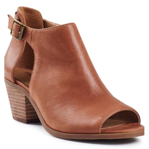lucky brand - barimo open toe leather bootie - cutout with block heel - size 9 - Picture 1 of 6
